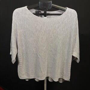 Anthropologie XS Shimmer Metallic Oversized Linen Blend Silver Top Festival Fun